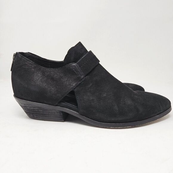 Eileen Fisher Black Ankle Boot Size 10 Nubuck Leather Cutout Booties Lisbon - Picture 1 of 13